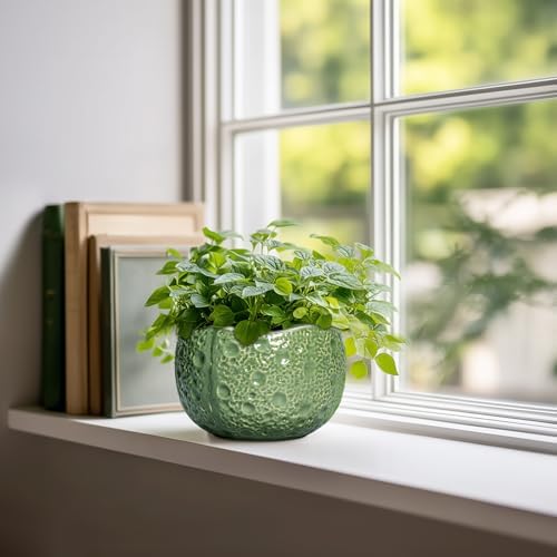6 Inch Plant Pot - Orchid Pot with Drainage Hole, Ceramic Planter for Indoor Outdoor, Decorative Plant Pots, Modern Round Unique Flower Pots, Living Room Decor, Gifts for Women Men, Green - Image 3