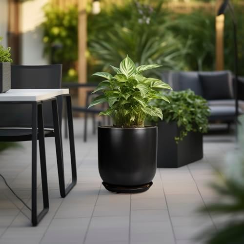 Ceramic Planter Pot - 12 Inch Large Plant Pot with Drainage Hole and Saucer Modern Flower Pot for Indoor Outdoor Plants Home Garden Decor Black - Image 4