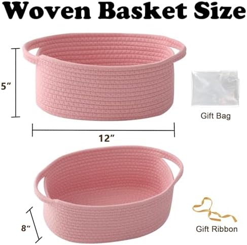 Pink Woven Rope Basket - Baby Gift Basket with Bag & Ribbon - Image 2