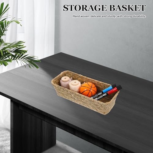 2pcs Large-capacity Woven Straw Storage Baskets for Home and Indoor Storage, Minimalist Khaki Desktop Organizer for Makeup and Small Items, Elegant Handwoven Decorative Baskets - Image 5