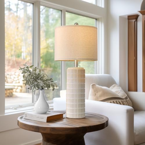 PoKat 27.5'' Tall Table Lamps for Living Room Set of 2, Ceramic Bedroom Lamps for Night Stands, Modern Bedside Lamps for Bedroom Living Room, Nightstand Lamps for End Table, Hallway, Gold and White - Image 5