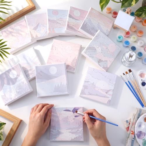 Yiyiring 12 Set Mini Mountain Paint by Numbers Kit for Adults Mini Canvas - Image 5