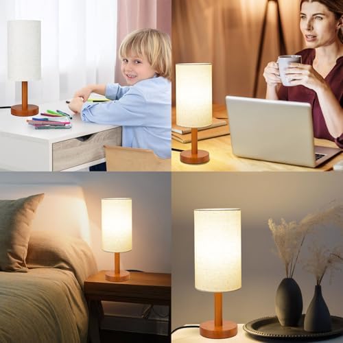 LALISU Small Table Lamp，Nightstand Lamp Wood Base Bedside Lamp Plug in - Image 5