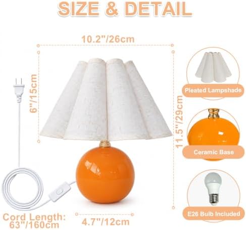 Small Ceramic Table Lamp, 11.5'' Cute Scalloped Lamp (Orange) - Image 4