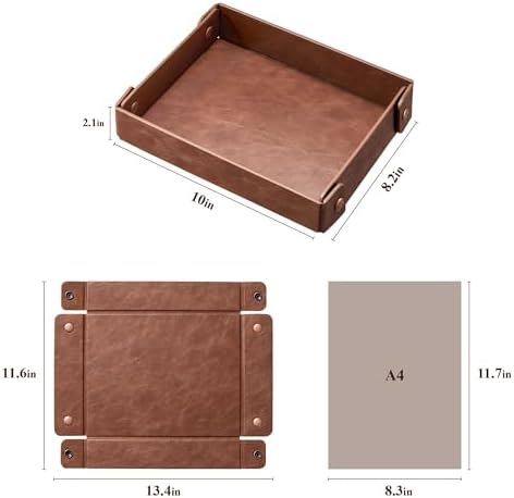 Valet Tray Organizer, Faux Leather Key Storage Tray, Catch All | Brown - Image 4