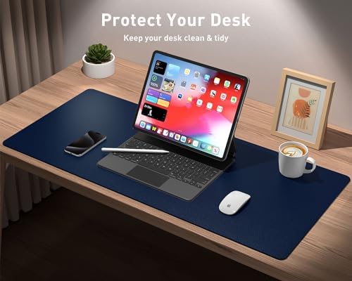 Aothia Leather Desk Pad Protector, Mouse Pad, Office Desk Mat, Non-Slip PU Leather Desk Blotter, Laptop Desk Pad, Waterproof Desk Writing Pad for Office and Home(Dark Blue,31.5" x 15.7") - Image 3