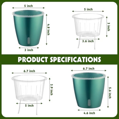 Self Watering Pots for Indoor Plants, 4-Pack 6.7'' Self Watering Planter with Drainage Holes, Small African Violet Pots with Water Indicator, Clear Wick Orchid Pot, Blue Gold - Image 4