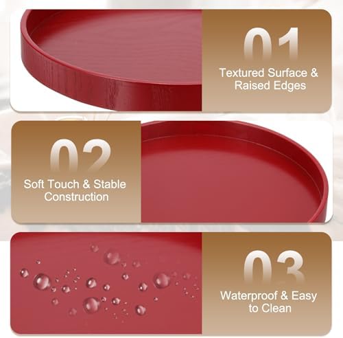 Wooden Serving Tray Round Wood Serving Tray Decorative Platter, 8.3 Inch Fit for Home Decor Kitchen Coffee Table Candle Holder, (Red) - Image 3