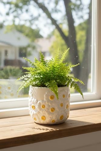 4.5 Inch Ceramic Planter Pot with Drainage Hole-Indoor Outdoor Flower Pot for Houseplants, Succulents & Flowers, Home Decor, Daisy Pattern - Image 3