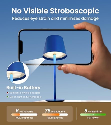 3 Pack Cordless Table Lamp, Portable Battery Operated Lamp with 3 Color Temps and Stepless Dimming, Rechargeable Table Lamp for Dinner, Desk, Cafe, Outdoor (Navy Blue) - Image 6