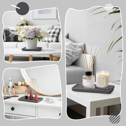 Bathroom Tray Countertop Ceramic Vanity Trays for Bathroom Kitchen Counter Small Rectangle Dresser Decorative Tray for Jewelry Towel Candles Soap Perfume Organizer (Black) - Image 5