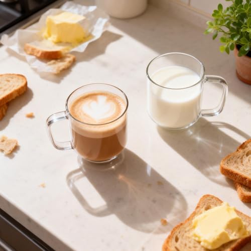 Glass Coffee Mugs, 8 oz iced coffee cups, Clear Tea Cups Set of 2, Glass Mugs with Handles, Glass Cups for Latte, Cappuccino, and Tea - Image 7