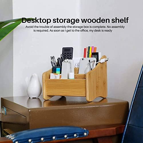 Wood Desk Organizer Bamboo Remote Control Holder Storage Container with 3 Compartments for Pen Pencil Phone Eyeglasses - Image 4