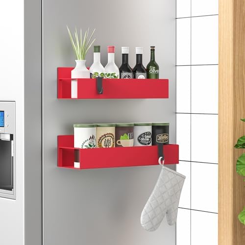 HuggieGems 2 Pack Magnetic Spice Storage Rack Organizer for Refrigerator and Oven, Red Fridge Organizers and Storage by HuggieGems