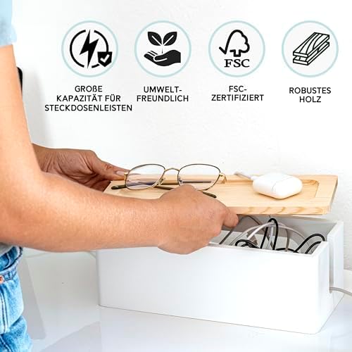 NATURE SUPPLIES Set of 2, Wood Cable Management Boxes, Large and Medium Cord Organizer to Hide Wires and Power Strips for TV, Desk, Computer, Router, Cable Storage and Home Office Organization, White - Image 2