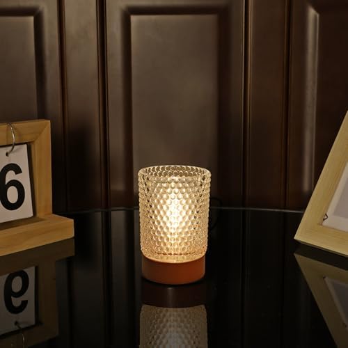 Battery Operated Night Light with Timer, Aesthetic Cordless Battery Powered Decorative Glass Lamp,Small Cozy Nightlight for Dorm,Mini Lamps for Nightstand,Bathroom,Bedroom,Warm (Dot pattern) by Unknown