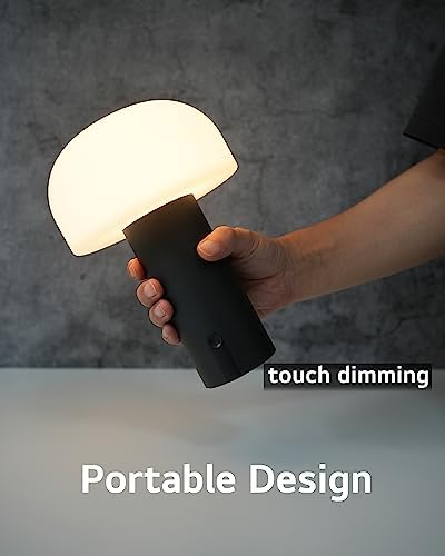 WEILAILUX Small Cordless Mushroom Table Lamp, Waterproof Shower Lamp Black - Image 3