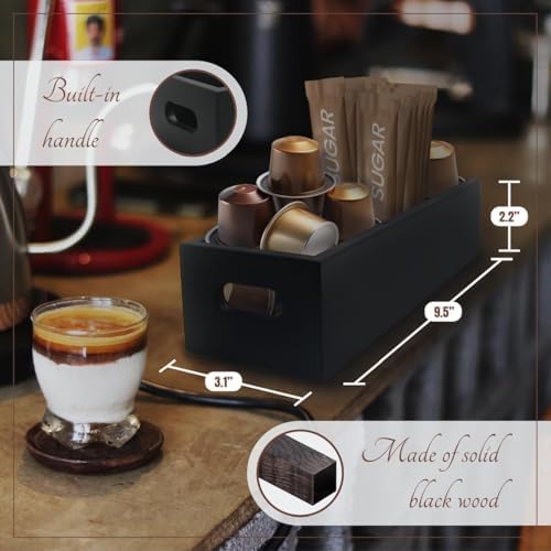 Moldie Multi-Purpose Matte Black Wood Organizer - 3 Compartment Solid Pine Tray for Office Desk Small Supplies, Luxury Tea Bag and Sugar Packet Caddy for Kitchen Countertop & Coffee Station - Image 3