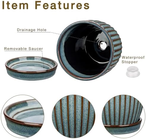 Oairse Ceramic Pots for Indoor Plants, 4.9 +5.7 inch Pots for Plants Set of 2 Marble Blue Plant Pots with Drainage Holes and Saucers Texture Ceramic Planters Indoor Outdoor Flower Pots for Succulent - Image 2
