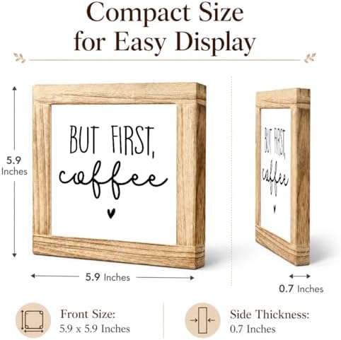 Coffee Bar Decor Wooden Sign, But First Coffee Tabletop Plaque, Farmhouse Kitchen Counter Shelf Sitter, Rustic Coffee Station Decor For Home Cafe Corner Gift, 5.9 x 5.9 in - Image 2
