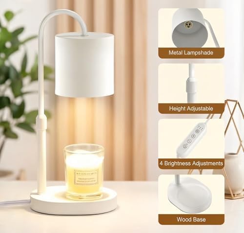 Dreamholder Electric Candle Warmer Lamp with Timer, Dimmable Candle Lamp with Adjustable Height, Wax Melter for Jar Candles Wood Base Floral Home Decor Gifts for Women Mom, White - Image 6