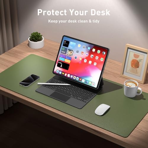Aothia Desk Protector Mat, Mouse Pad, Non-Slip Waterproof PU Leather Desk Blotter, Laptop, Writing for Office and Home (23.6" x 13.7", Olive Green) - Image 3