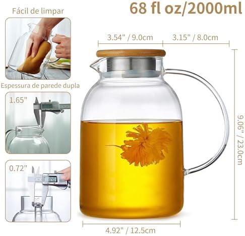 Large Glass Teapot with Infuser, Stovetop Safe, Thickened Heat Resistant Borosilicate Glass, 68 fl oz Glass Tea Kettle with Stainless Lid - Image 6