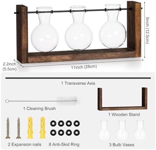 YIBOT Wall Hanging Planter Propagation Station 3 Bulb Glass Flower Vase - Image 2