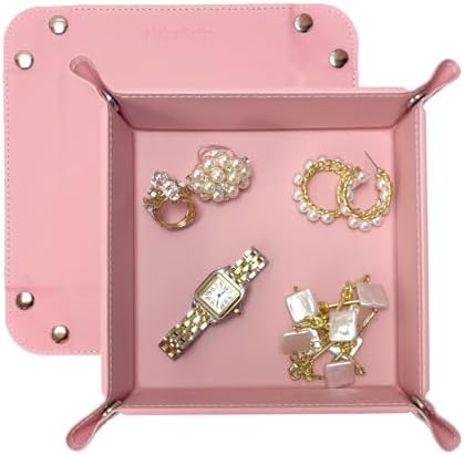 UnionBasic Small Valet Tray, Jewelry Tray for Rings Watches Earrings, Entryway Catchall Caddy for Coins Keys Change, Nightstand Bedside Valet Holder, Trays for Electronic Gadgets, Candy Pink by UnionBasic