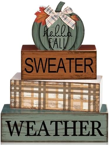 Moucuny 4 Pcs Fall Table Decor Neutral Sage Green Pumpkin Wooden Sign by Moucuny