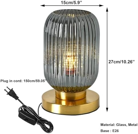 Globe Table Lamp, Mid Century Modern Table Lamp Vintage Gold Nightstand Lamp Set of 2 with Metal Base Grey Glass Desk Lamp Small Table Lamps for Bedroom Bedside Living Room Office - Image 4