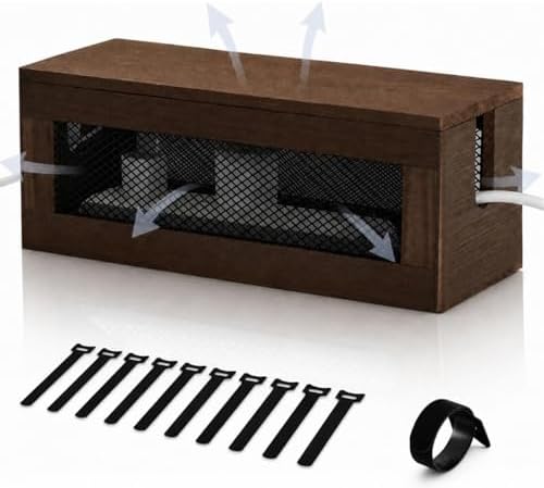 Chunful 13 Inch Cable Management Box, Wood Cord Hider Organizer with Magnetic Lid & Organizer for Power Strip, TV Wires & Desk Cable Storage, Ventilation Hide Floor Cables by Chunful