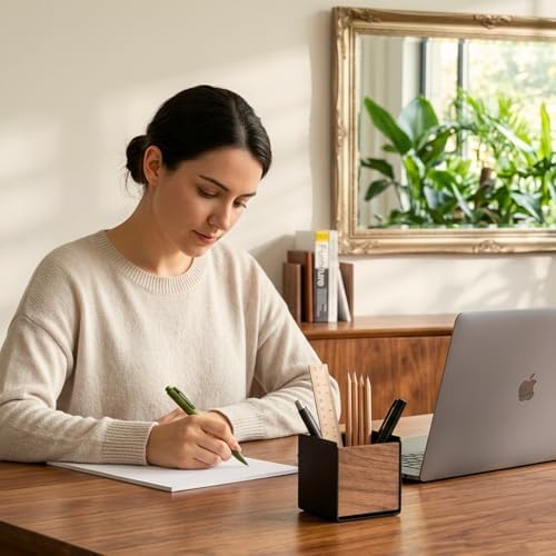 muso wood Walnut & Aluminum 1 Slot Pen Holder for Desktop - Image 3