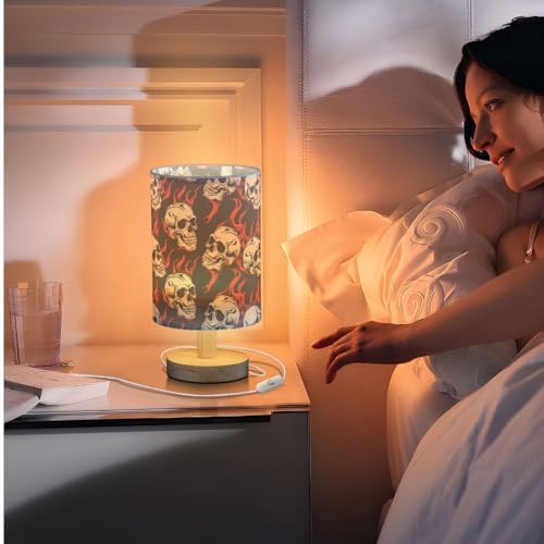 Fustylead Red Flame Skull Black Bedside Table Lamps with USB Port for Bedroom Lamp Accent Table Lamp Small Nightstand Lamp Sturdy Linen Shade Wooden Decorative Lamps for Kids|Reading|Dorm|Home - Image 7