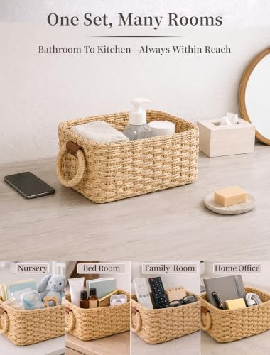 Small Wicker Baskets, 3 PCS Paper Rope Baskets for Shelves, Beige - Image 6
