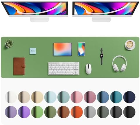 Aothia Faux Leather Desk Mat - Large Mouse Pad, Non-Slip PU Leather Blotter, Waterproof Writing Surface for Office and Home (Olive Green, 63" x 17") by AothiaSimpleNaturalUnique