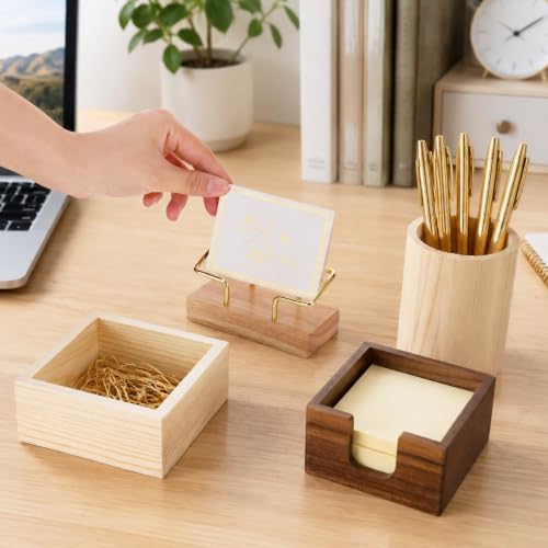 4 Set Wooden Office Desk Accessories Desktop Organizer Decor - Image 4