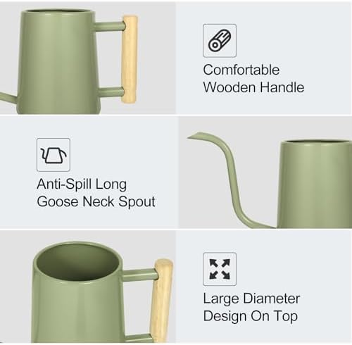 Watering Can Indoor Plants, 35 oz/1000 ml Metal Stainless Steel Watering Can Pot with Long Spout for Indoor House Plants Bonsai Outdoor Garden Flower Decorative (Sage Green) - Image 4