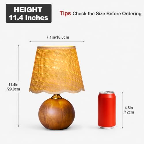 11.4" Boho Wooden Small Table Lamp with Scalloped Wavy Shade - Image 3