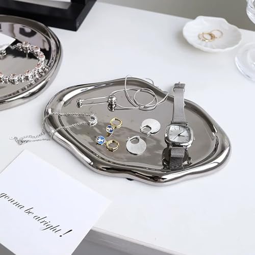 Jewelry Tray for Women, Cloud Shape Ceramic Trinket Dish, Jewelry Organizer Storage Holder for Ring Earring Bracelet Necklace, Make Up Organizer (White) (Silver) - Image 7