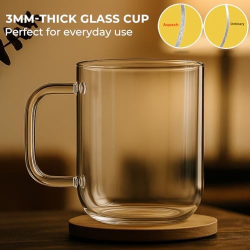 Aquach 20oz Glass Coffee Mugs Set of 2, Clear Borosilicate Cups with Handle - Image 3