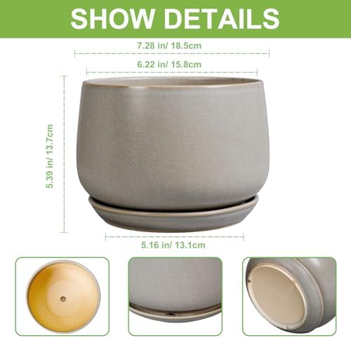 G EPGardening Ceramic Pots for Plants 7 Inch, Grey - Image 3