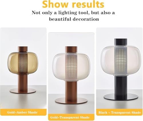 Modern Amber Glass Table Lamp Glass Shade Gold Base Desk Lamp Minimalist Design Living Room Bedroom Office Coffee Shop Dimmable LED Light Decor Ambient Lighting - Image 6
