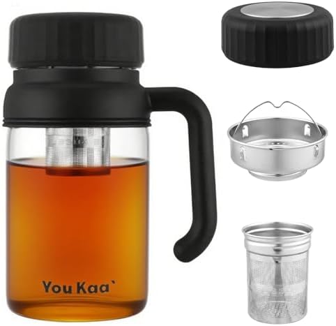 32oz Glass Water Bottle, Tea Bottle with Infuser & Handle, BPA-Free Leakproof Wide Mouth Large Tea Infuser cup for Hot or Cold Drinks, Loose, Fruit (Black) by wangsdjy