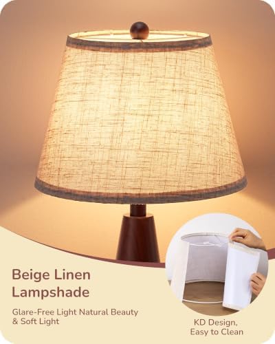 EDISHINE Farmhouse Table Lamp with Tapered Mahogany Wood Base, E26 Socket - Image 3