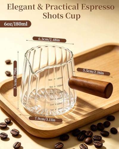 Espresso Measuring Cup 6 Oz, Espresso Cup with Wood Handle, V-Shaped Spout - Image 2