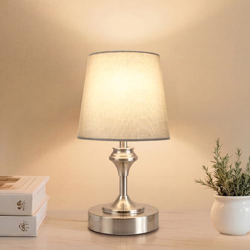 NIORSUN Portables Cordless Table Lamp, 10.2" Battery Operated Lamp, Bedside Table Lamp with Warm White,3 Way Dimmable Touch Desk Lamp for Bedroom Living Room Restaurant Whtie Shade (Silver) by NIORSUN