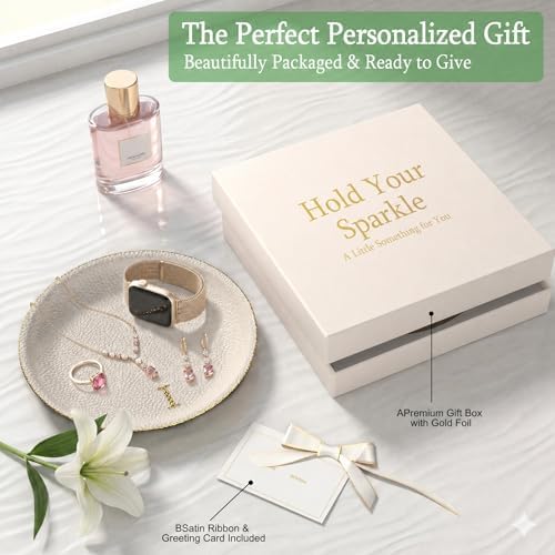 Initial Jewelry Dish for Women, Shatterproof Vegan Leather Ring Holder with Stainless Steel Core, Personalized Monogram Trinket Tray, Birthday Bridesmaid Gift with Box (Cream Letter I) - Image 3