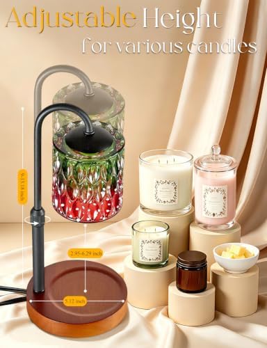 Briever Dimmable Candle Warmer Lamp with Timer, Height Adjustable Electric Candle Wax Warmer, Birthday Gifts for Women Mom, House Warming Gifts New Home Decor, Solid Wood Base, Strawberry Shade - Image 4