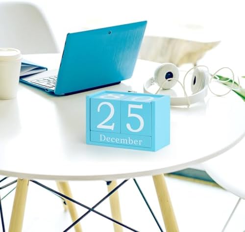 Wooden Block Calendar for Desk, Large Size Daily Desktop Perpetual Desk Calendar, Cute Date Display Desk Accessories for Home Office Decor, Teacher, Classroom, Reusable Yearly, Blue - Image 6